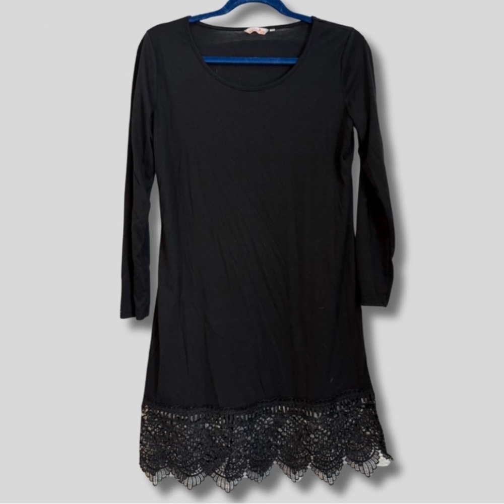 Miyang Black Slip Dress with Lace Bottom